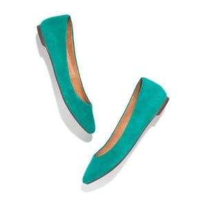 Madewell Sidewalk Skimmer Flat Emerald Satin Suede
